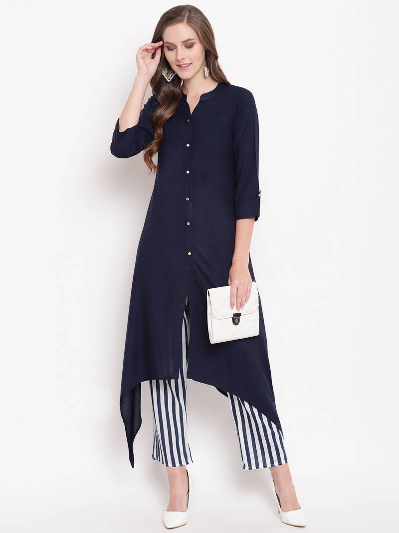 Navypantkpset kurtas-and-kurtis rayon navy-blue