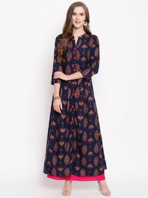 Pinkumbrellakplset kurtas-and-kurtis rayon navy-blue 1