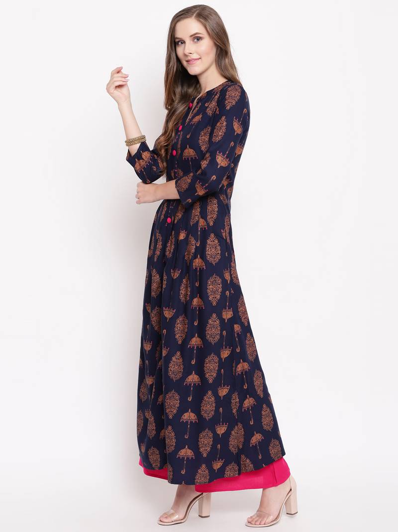 Pinkumbrellakplset kurtas-and-kurtis rayon navy-blue