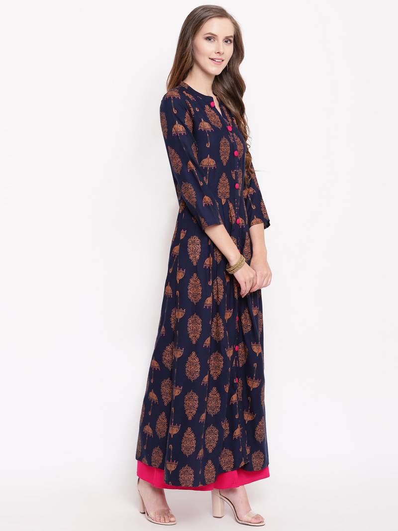 Pinkumbrellakplset kurtas-and-kurtis rayon navy-blue