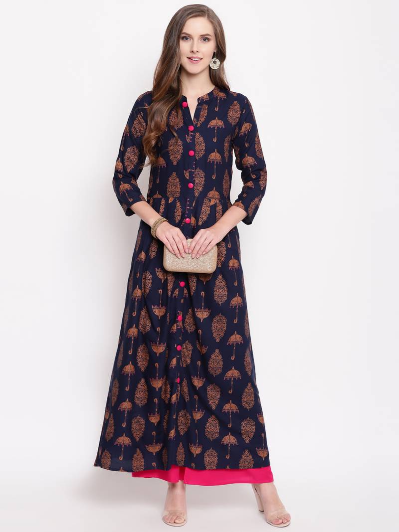 Pinkumbrellakplset kurtas-and-kurtis rayon navy-blue