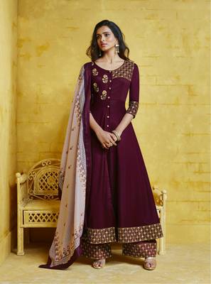Maroon embroidered silk salwar 1