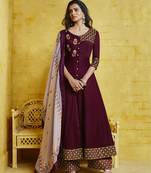 Maroon embroidered silk salwar