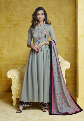 Grey embroidered silk salwar 1