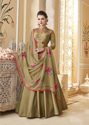 Olive embroidered silk salwar 1