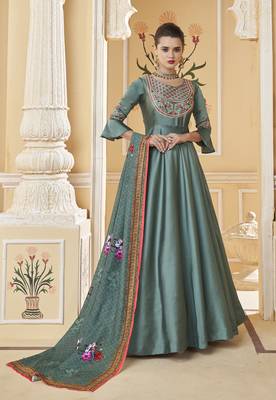 Teal embroidered silk salwar 1