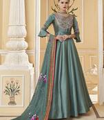 Teal embroidered silk salwar