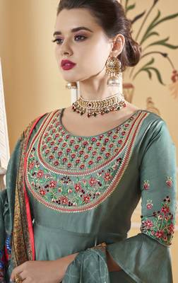 Teal embroidered silk salwar 2