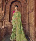 Light green woven banarasi silk saree with blouse