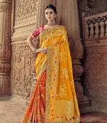 Yellow woven banarasi silk saree with blouse