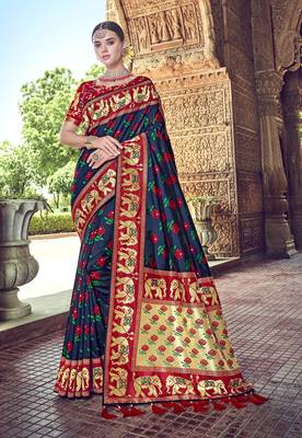 Blue woven silk blend  saree with blouse 1