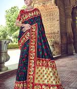 Blue woven silk blend  saree with blouse