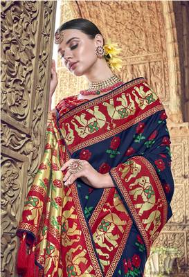 Blue woven silk blend  saree with blouse 2