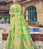 Lime woven banarasi silk saree with blouse