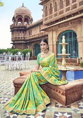 Lime woven banarasi silk saree with blouse 2