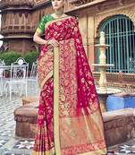 Rani pink woven banarasi silk saree with blouse