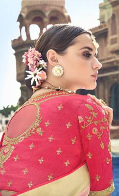 Pink woven banarasi silk saree with blouse 3