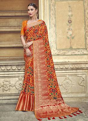 Red woven banarasi silk saree with blouse 1