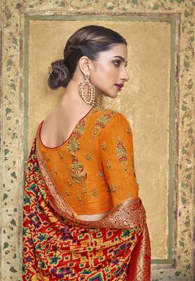 Red woven banarasi silk saree with blouse 2