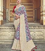White woven banarasi silk saree with blouse