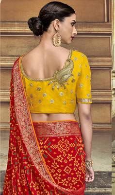 Red woven banarasi silk saree with blouse 2