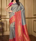 Grey Woven Banarasi Silk Saree With Blouse
