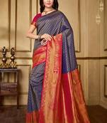 Blue woven banarasi silk saree with blouse