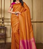 Mustard woven banarasi silk saree with blouse