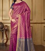 Magenta woven banarasi silk saree with blouse