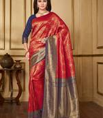 Red Woven silk blend  Saree With Blouse