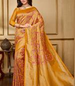 Mustard woven banarasi silk saree with blouse