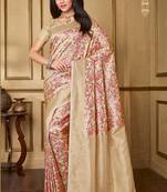 Cream Woven Banarasi Silk Saree With Blouse