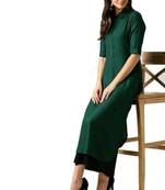 Green plain cotton long-kurtis