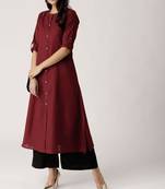 Maroon plain cotton long-kurtis