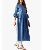 Light-blue plain cotton long-kurtis
