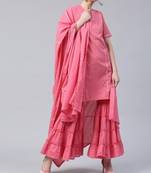 Pink plain cotton long-kurtis