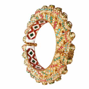 Multicolor Gold Plated Brass Handmade Jadau Kundan Meenatraditional Bangle For Women And Girls 1