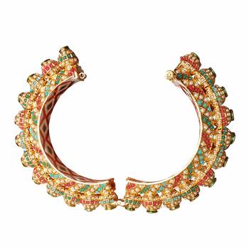 Multicolor Gold Plated Brass Handmade Jadau Kundan Meenatraditional Bangle For Women And Girls 2