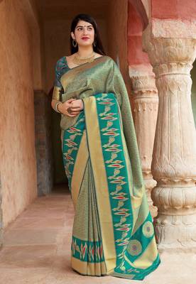 Sky blue woven silk blend  saree with blouse 1
