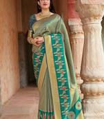 Sky blue woven silk blend  saree with blouse