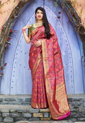 Rani Pink Woven Banarasi Silk Saree With Blouse 1