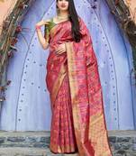 Rani Pink Woven Banarasi Silk Saree With Blouse