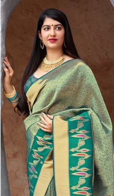 Sky blue woven silk blend  saree with blouse 2