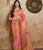 Pink Woven Banarasi Silk Saree With Blouse