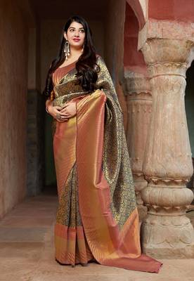 Blue woven silk blend  saree with blouse 2