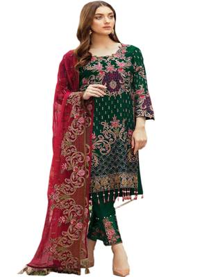 Dark Green Embroidered Georgette Salwar 1