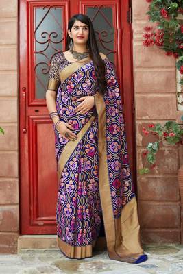 Blue woven banarasi silk saree with blouse 1