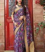 Blue woven banarasi silk saree with blouse