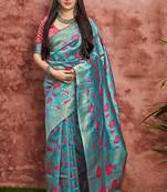 Sky blue woven banarasi silk saree with blouse