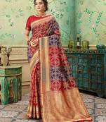 Maroon woven banarasi silk saree with blouse